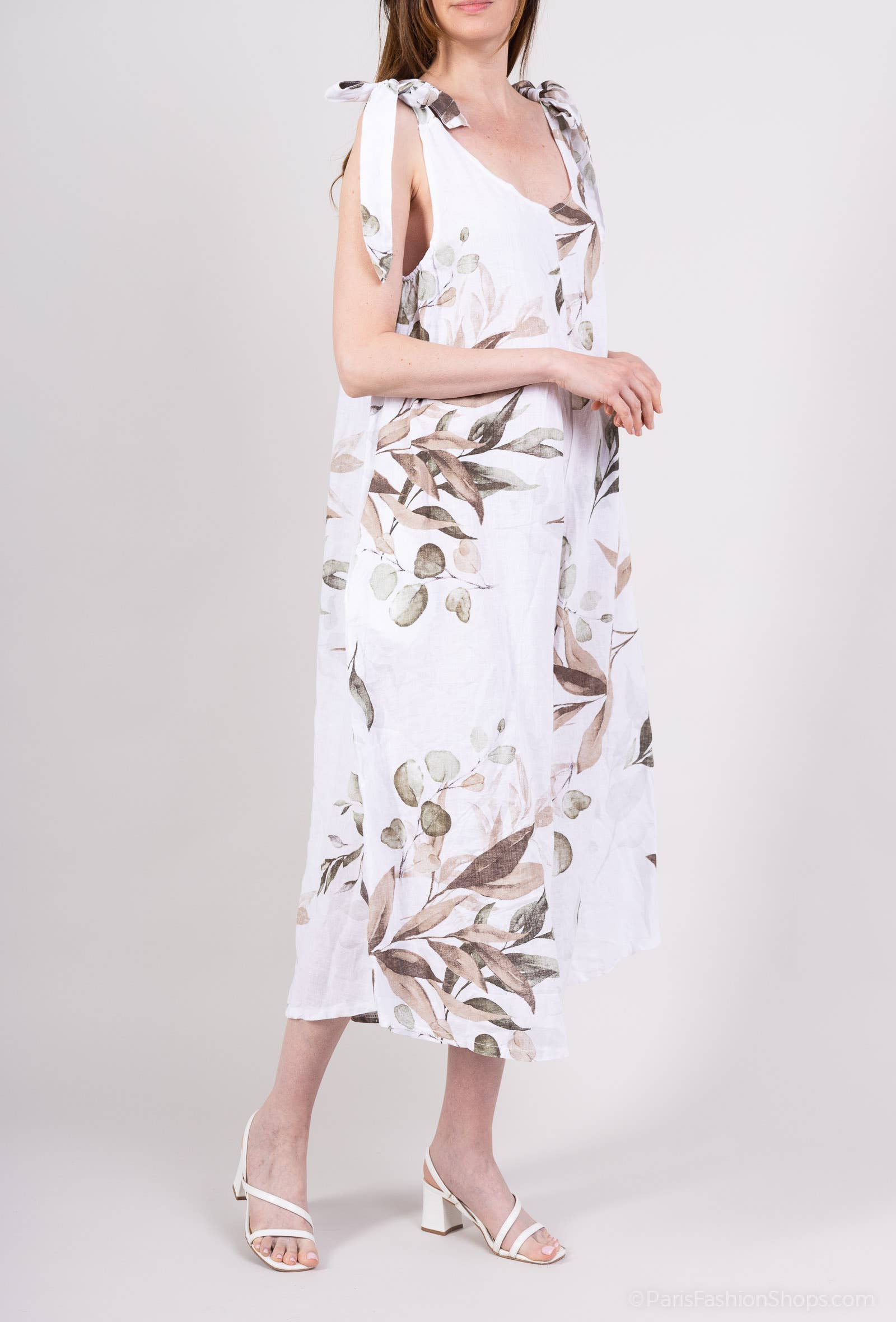 L'Emotion - Vendita all'ingrosso Tuta intera - Donna - Tuta in lino 100% con motivo floreale e spalline annodate