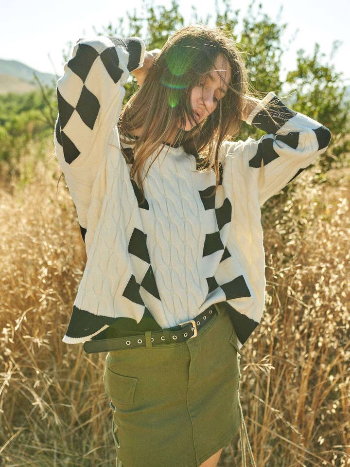Off White Black Crewneck Checker Sweater for wholesale on Faire