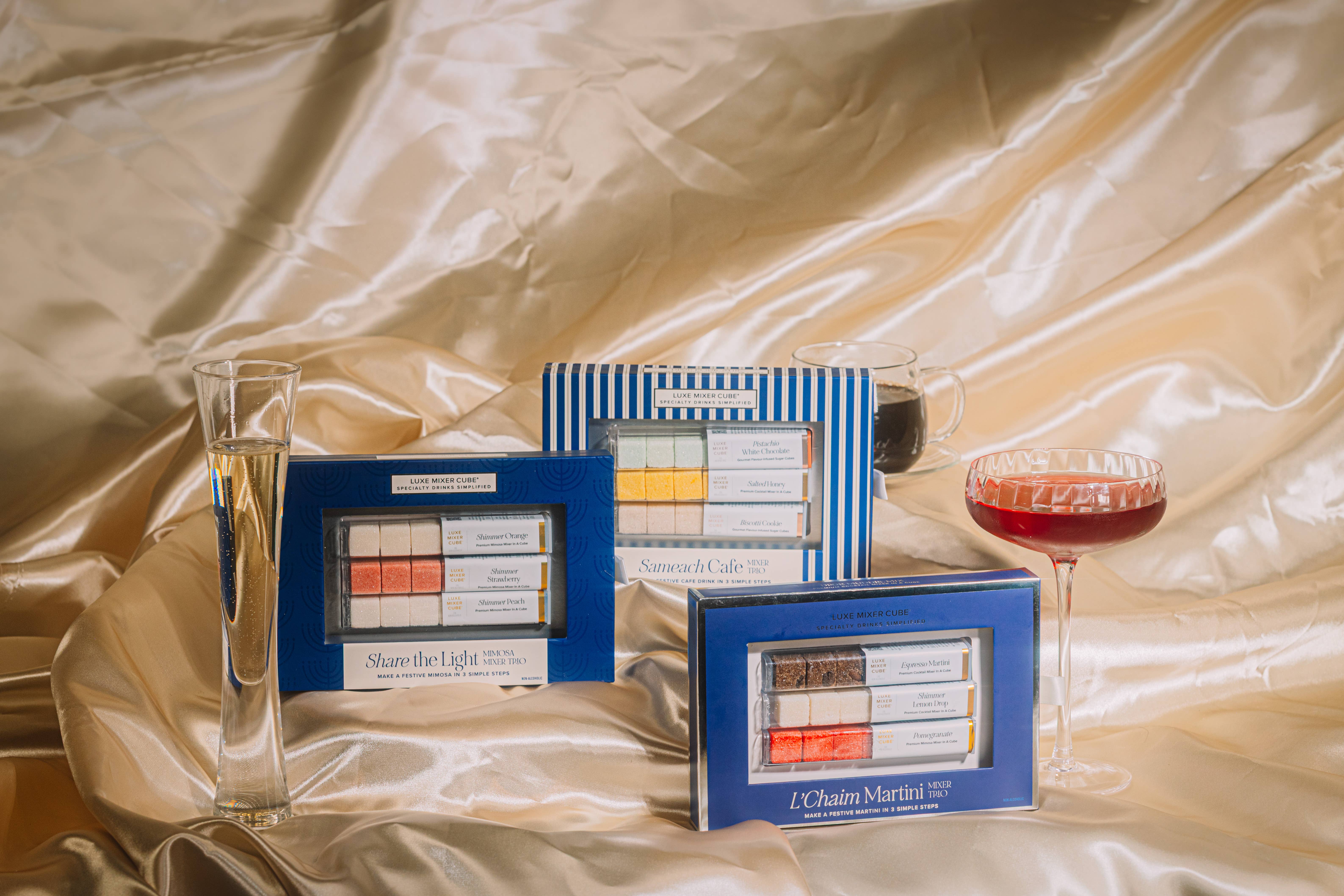 TEASPRESSA | LUXE Mixer Cube - Wholesale Cocktail Mix/Syrup - L’Chaim Shimmer Martini Mixer Trio (Espresso, Pomegranate)3