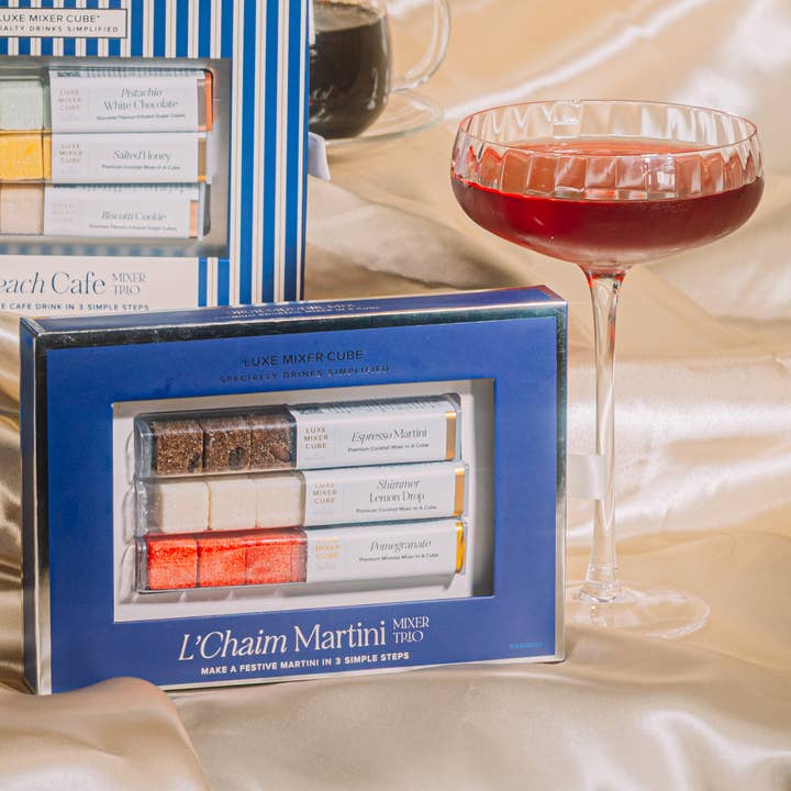 TEASPRESSA | LUXE Mixer Cube - Wholesale Cocktail Mix/Syrup - L’Chaim Shimmer Martini Mixer Trio (Espresso, Pomegranate)3