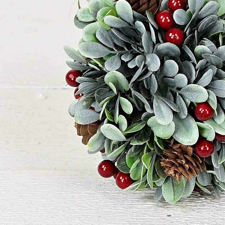 Impressive Enterprises, Inc. - Wholesale Christmas Decoration - ISB79322- 6in Flocked Boxwood Red Berry Ball2