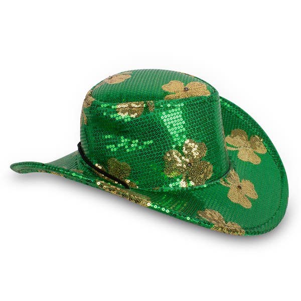 LED Green Sequin Shamrocks Cowboy Hat – St. Patrick’s Day for wholesale by Windy City Novelties