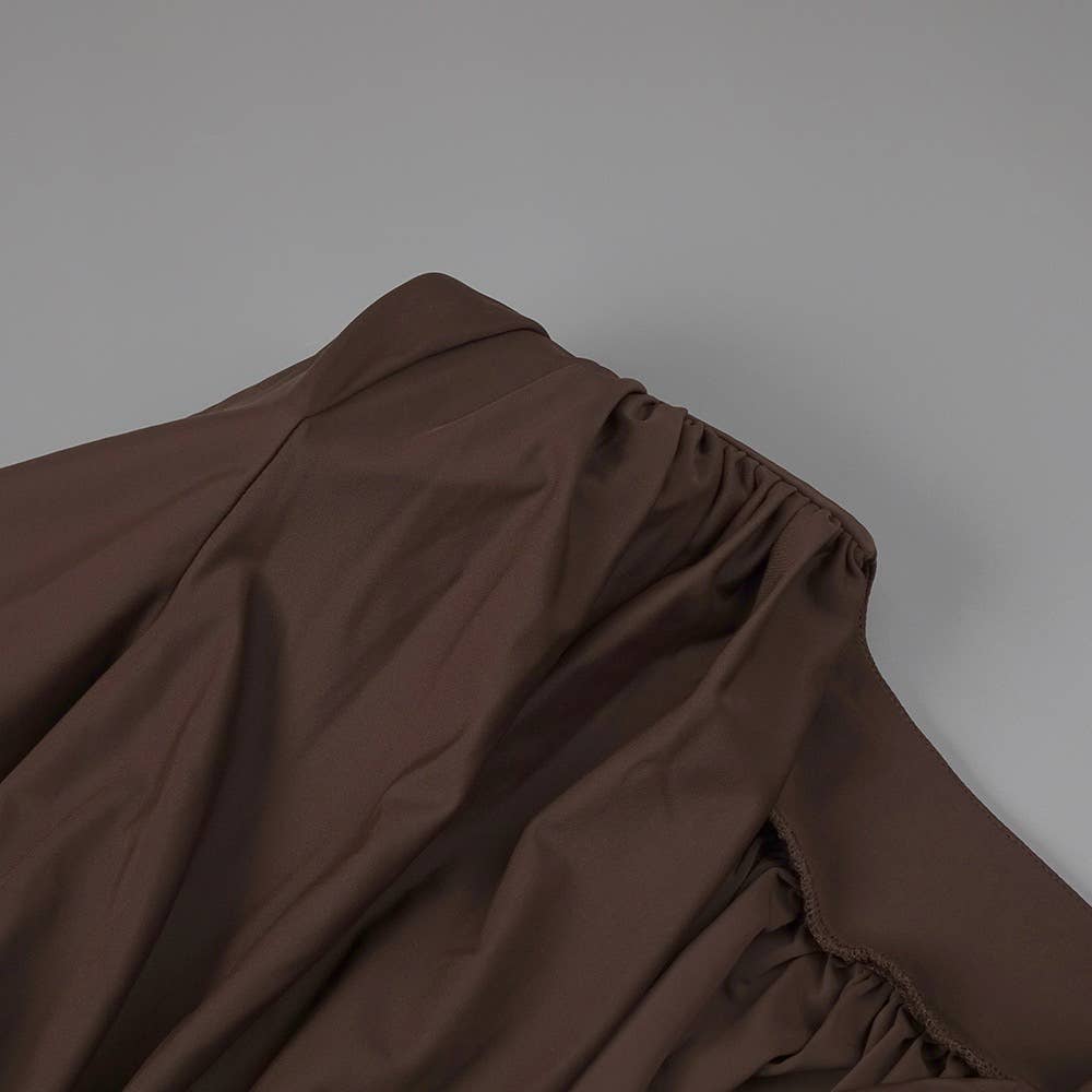 DR316 Elegant Chocolate Gathered Waist Maxi Dress for wholesale on Faire10