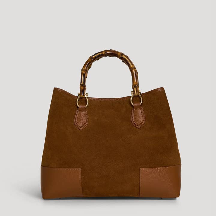 Prestige Milano - Wholesale Top Handle Bag - Women's - Bamboo Babe Bag in Tan Suede and Leather3