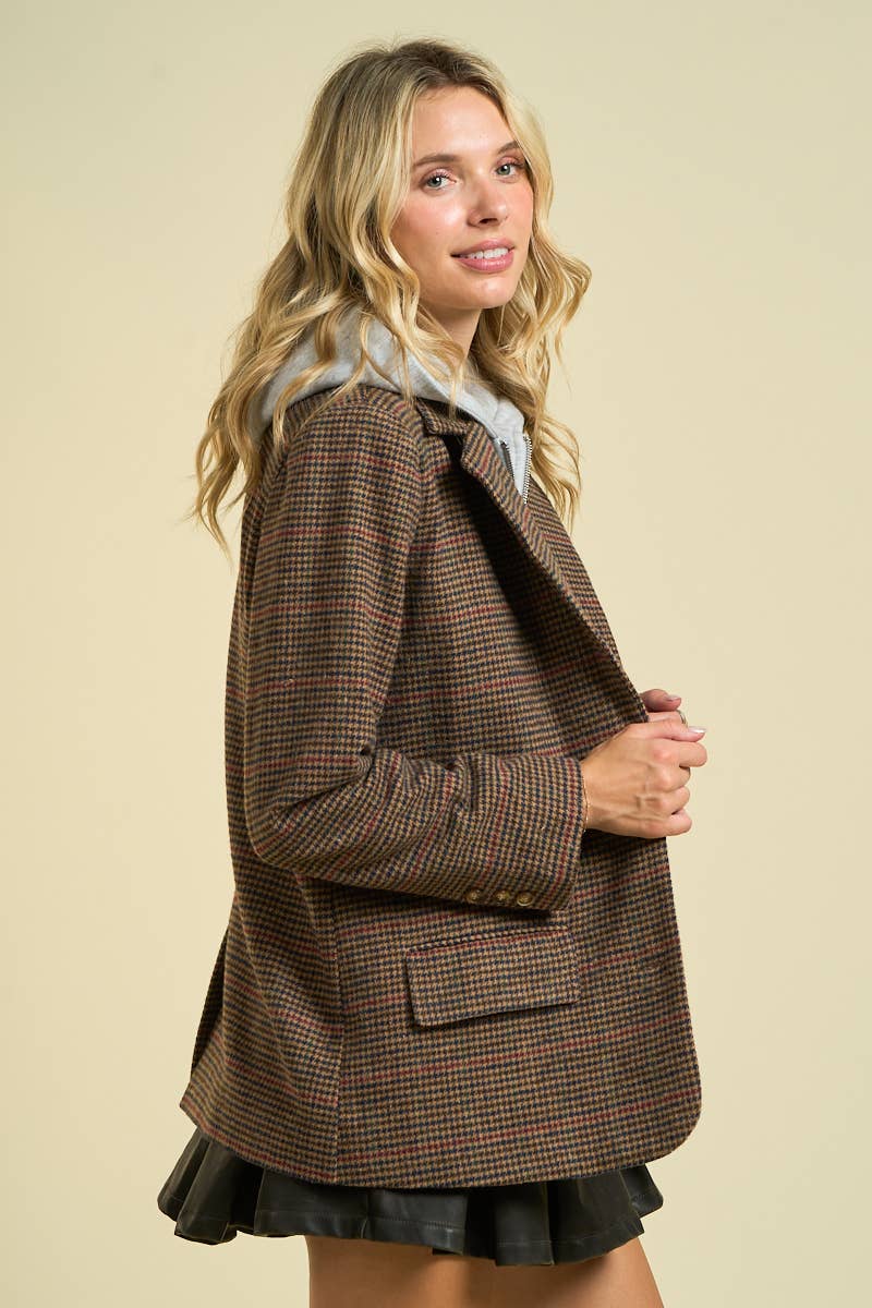 Brown 2796-Women's Oversized Hounds tooth Blazer for wholesale on Faire3