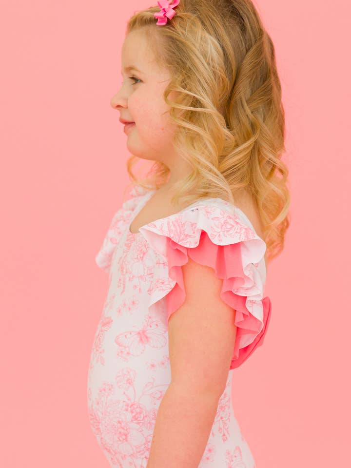 Girls Bubblegum Pink Butterfly Garden Toile Butterfly Sleeve One Piece Swimsuit
for wholesale on Faire6