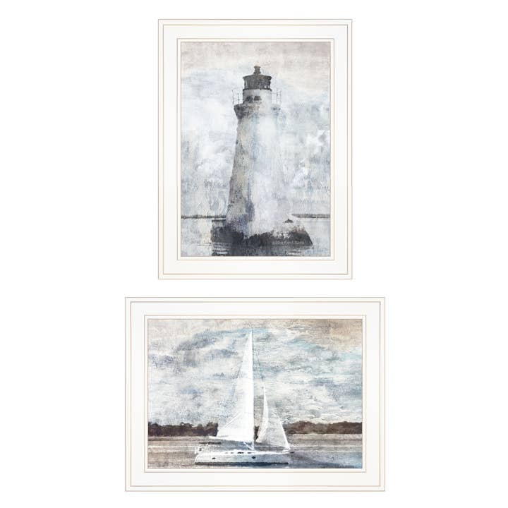 Vignette en 2 pièces « Lighthouse Sailboat » de Bluebird Barn pour la vente par Trendy Decor 4U