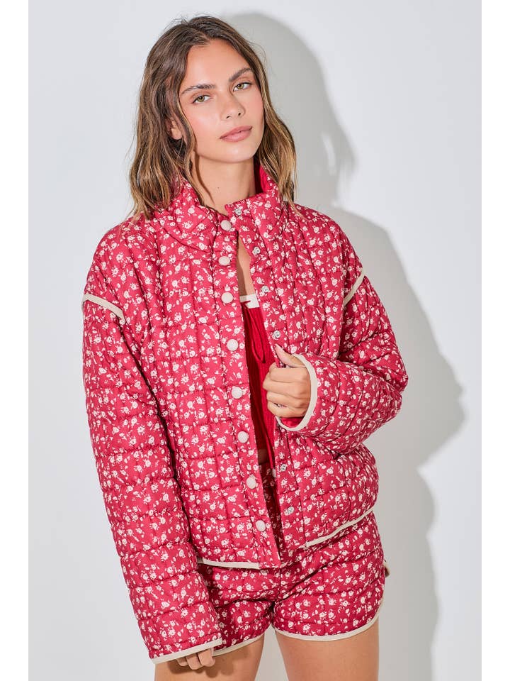 Baevely by Wellmade USA - Wholesale Puffer Jacket - Women's - FLORAL PRINTED JACKET