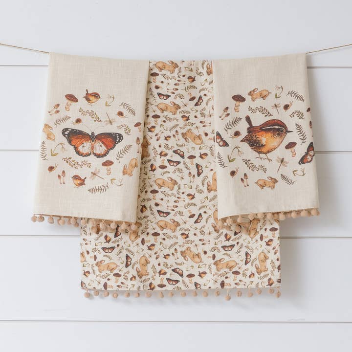Tea Towels - Bird, Butterfly, Rabbit (Pk/03 Ast) for wholesale by Audrey's Home & Gift