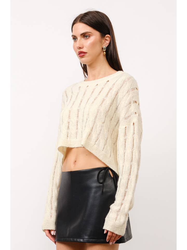 Ivoire Pull court en tricot torsadé Adrian - Ivoire en vente sur Faire