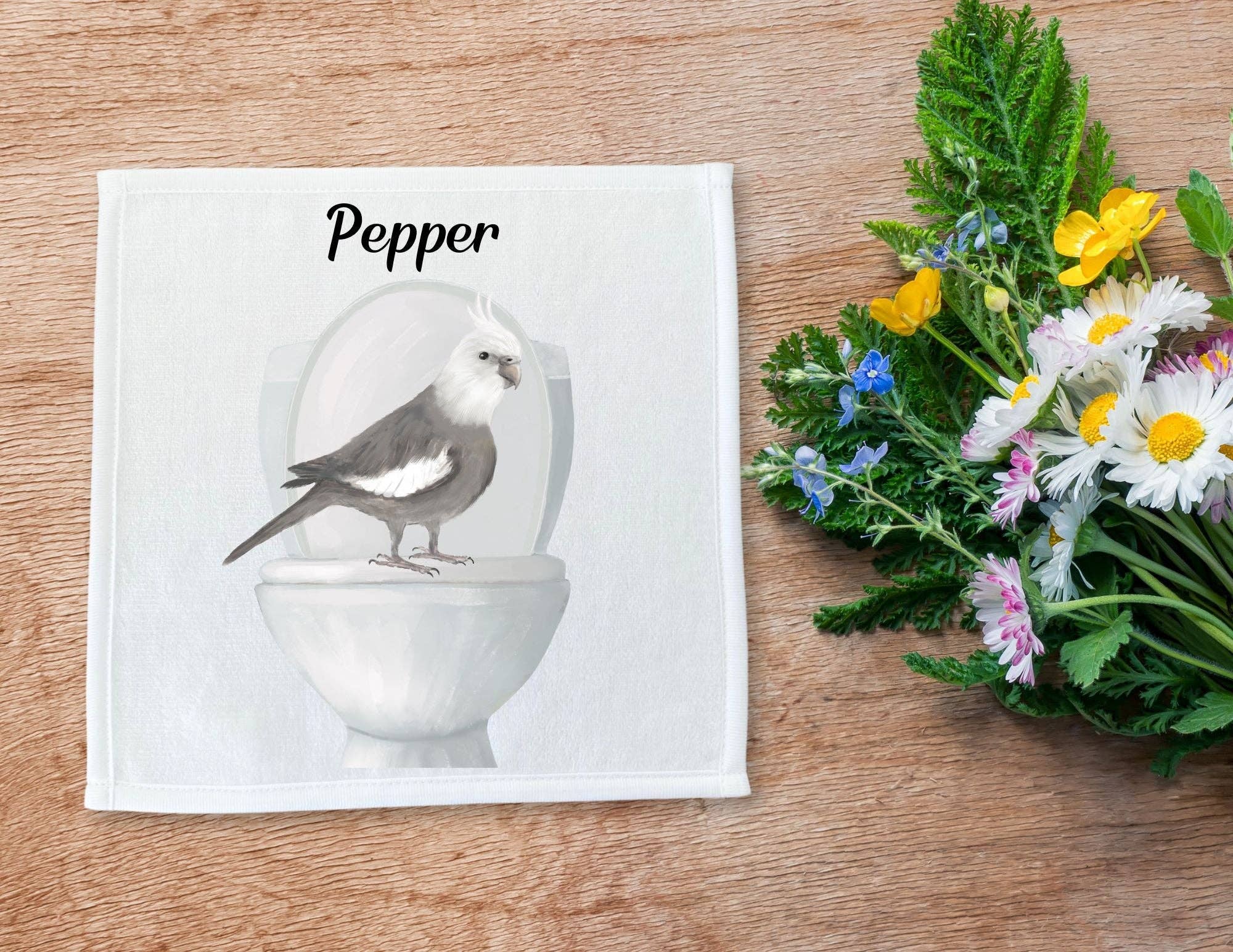 MerikaArt - Wholesale Wash Cloth - Cockatiel on Toilet Washcloth4