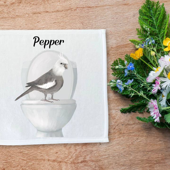 MerikaArt - Wholesale Wash Cloth - Cockatiel on Toilet Washcloth4