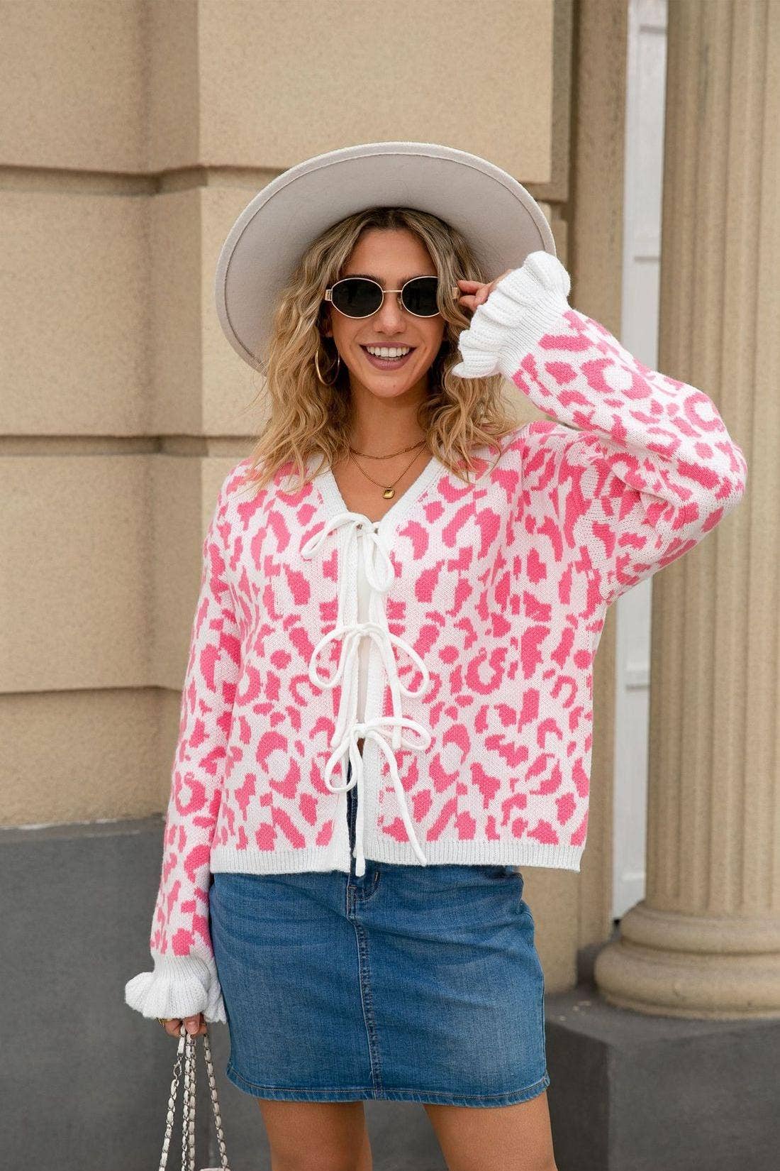 Suhkasana - Vente Cardigan – femme - Cardigan à cravate en maille léopard – Style de rue audacieux pour l'hiver0