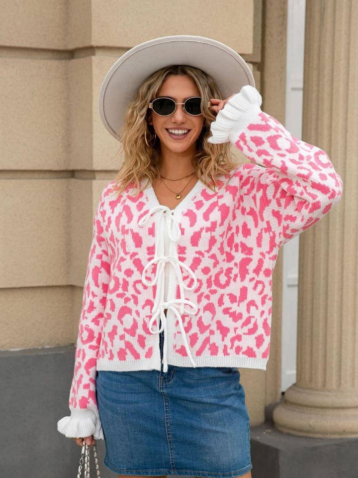 Suhkasana - Vente Cardigan – femme - Cardigan à cravate en maille léopard – Style de rue audacieux pour l'hiver