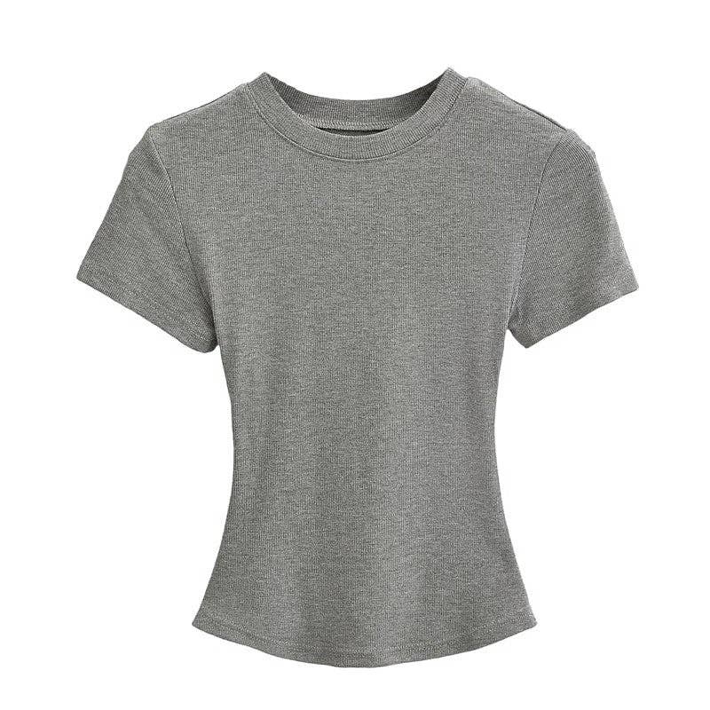 UZ Wholesale Store - Wholesale T-Shirt - Women's - Plain Color Threaded Round Neck Short Sleeve T-Shirt9