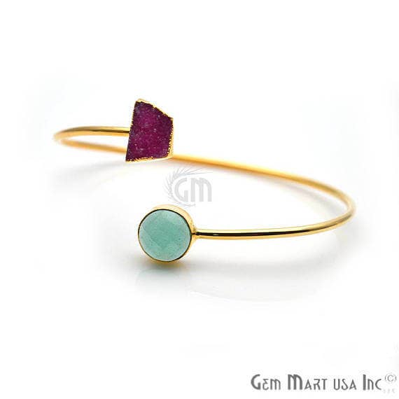 Bracciale impilabile regolabile con pietre preziose con bordo dorato druzy per la vendita all'ingrosso da parte di GemMartUSA