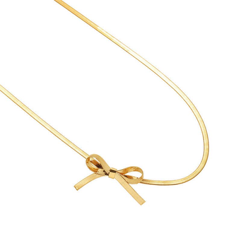 Perimade & Co. LLC - Wholesale Choker/Collar - Gold Bow Tie Snake Chain Choker Necklace in Stainless Steel3