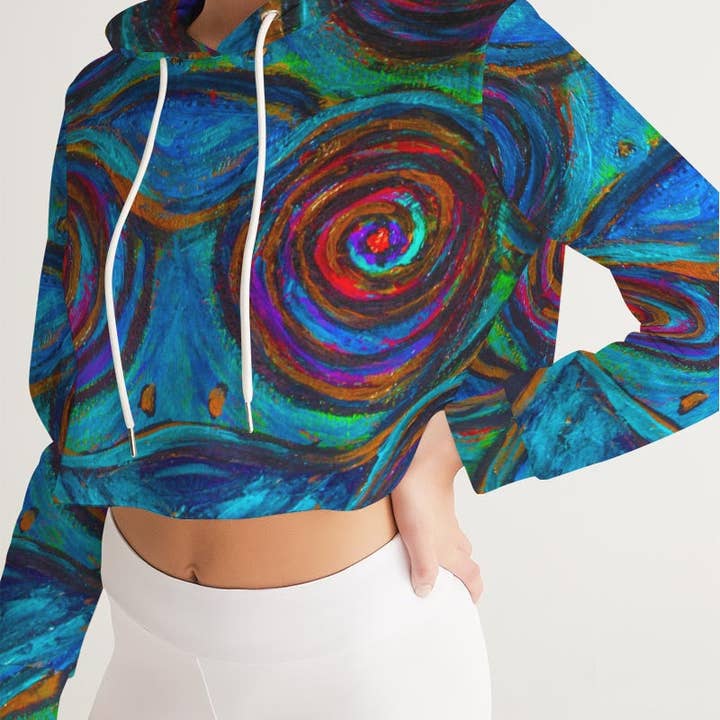 Hypnotic Frogs Women's Cropped Hoodie for wholesale by Fridge Art Boutique