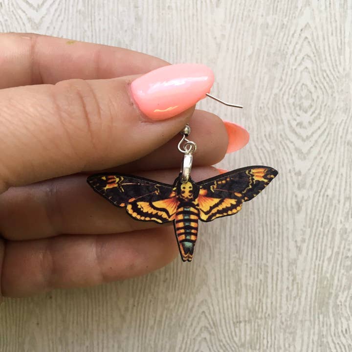 Toad Hill Farm - Wholesale Dangle Earrings - Deaths Head Moth Earrings - Halloween - Laser Cut Wood2