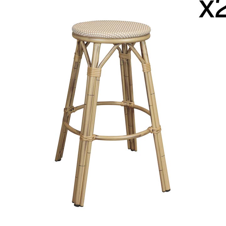 Set di 2 sgabelli da bar beige e bianco effetto rattan Amalfi per la vendita all'ingrosso da parte di Now's Home