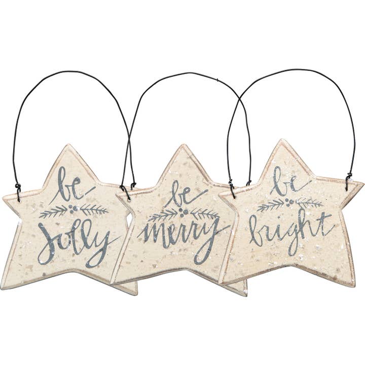 Be Merry Star Ornament Set for wholesale by Primitives by Kathy