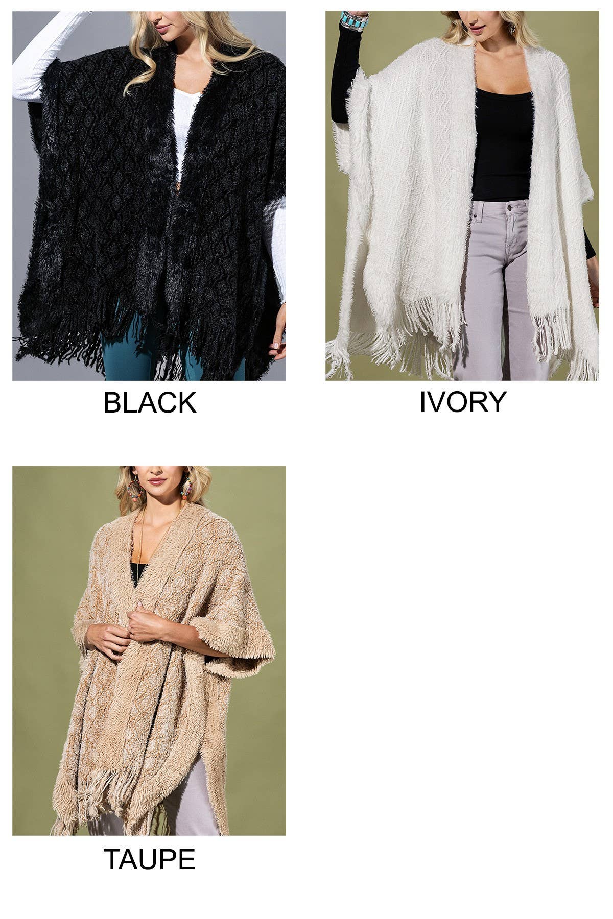 Urbanista - Vendita all'ingrosso Poncho - Donna - Scialle accogliente in maglia bouclé e morbido con frange.15