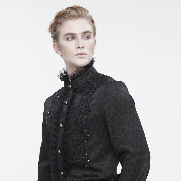 GOTHIC BLACK NOBLE LACE COLLAR SHIRT for wholesale by Western Fashion