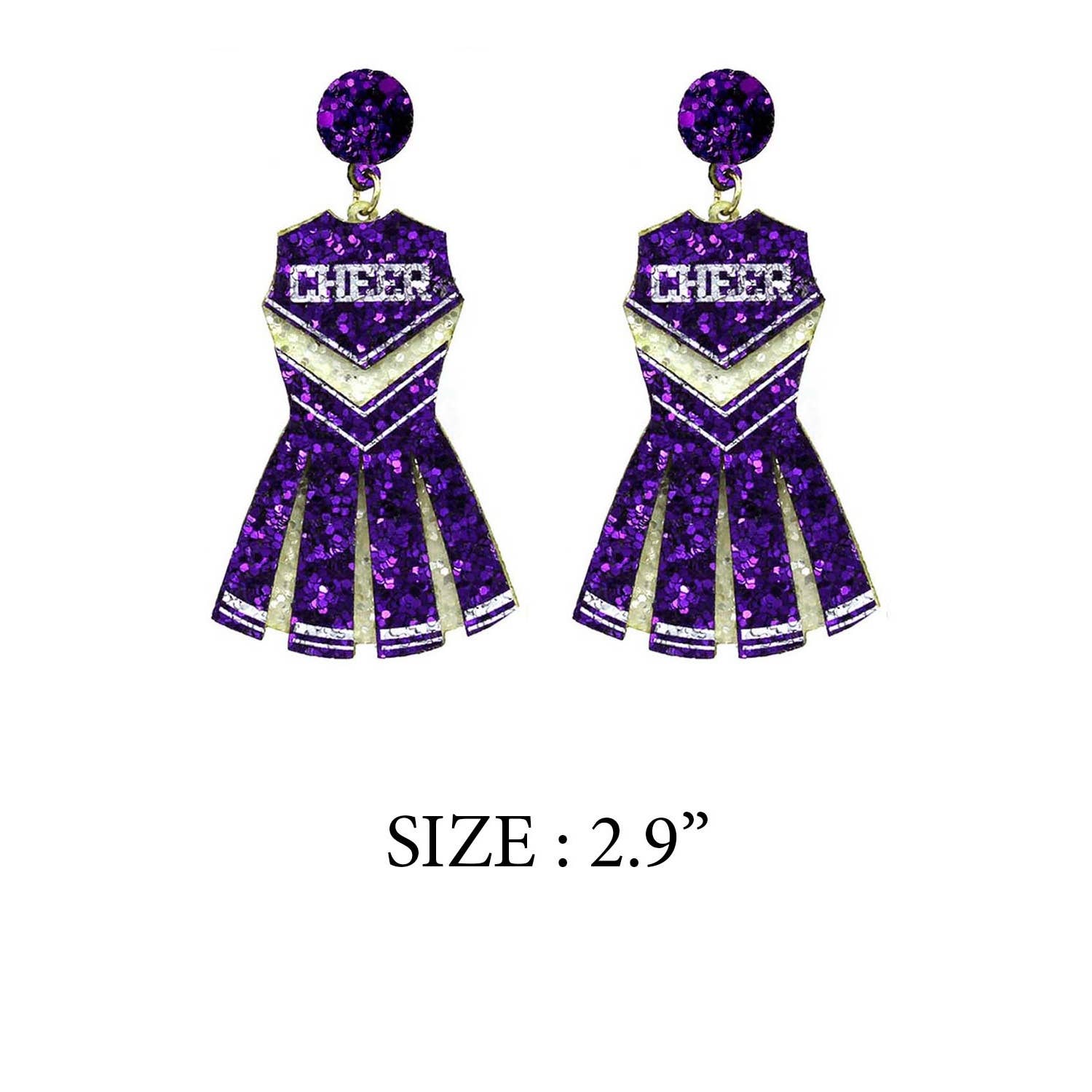 JHP Collection - Wholesale Dangle Earrings - GLITTER CHEERLEADER UNIFORM DROP POST EARRING21