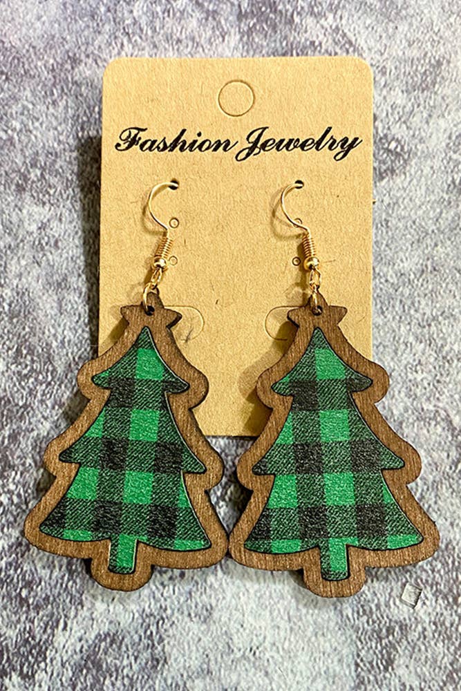 UNISHE - Wholesale Hangende/ronde oorbellen - Geruite kerstboomoorbellen MOQ 5 stuks XC0040