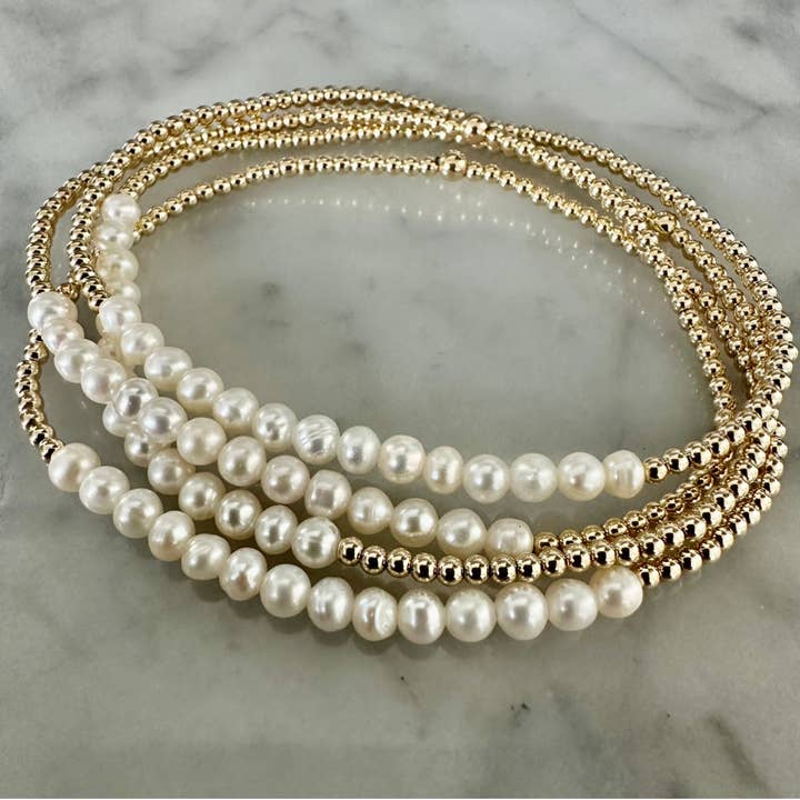 2mm Beaded Bracelet w/ Row of 3mm pearls for wholesale by Kelly and Rose Boutique