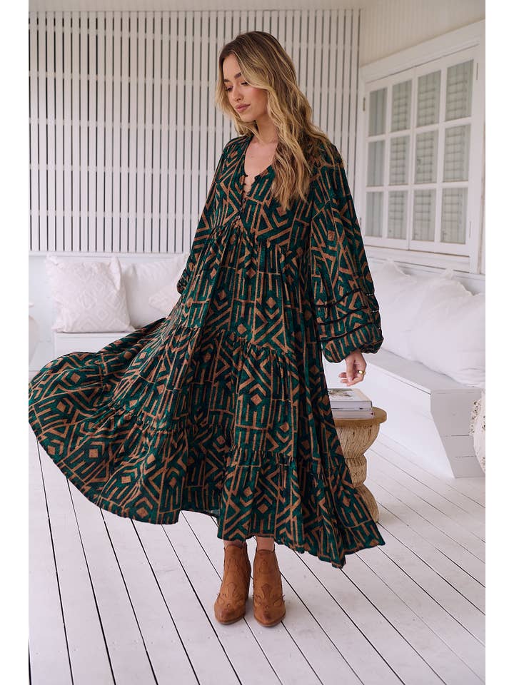 Jaase - Wholesale Dress - Women's - EMERALD PRINT EVE MIDI5