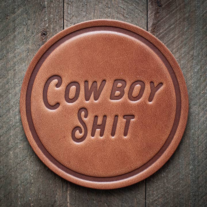 Cowboy Shit Leather Coaster for wholesale by Sugarhouse Leather