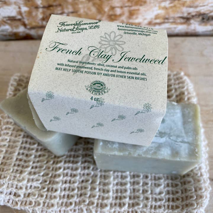 French Clay Jewelweed Olive Oil Soap for wholesale by Forever Summer Natural Soaps