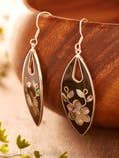 Black Abalone & Silver tone Floral Teardrop Earrings for wholesale by Moda Designs
