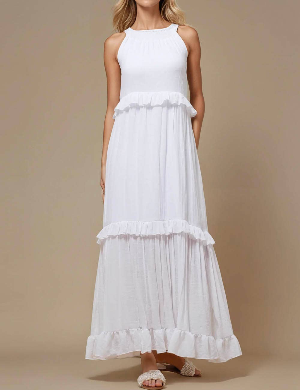 Sweetkama - Vendita all'ingrosso Vestito - Donna - Maxi abito quotidiano da donna con scollo tondo in boemia SKD231199