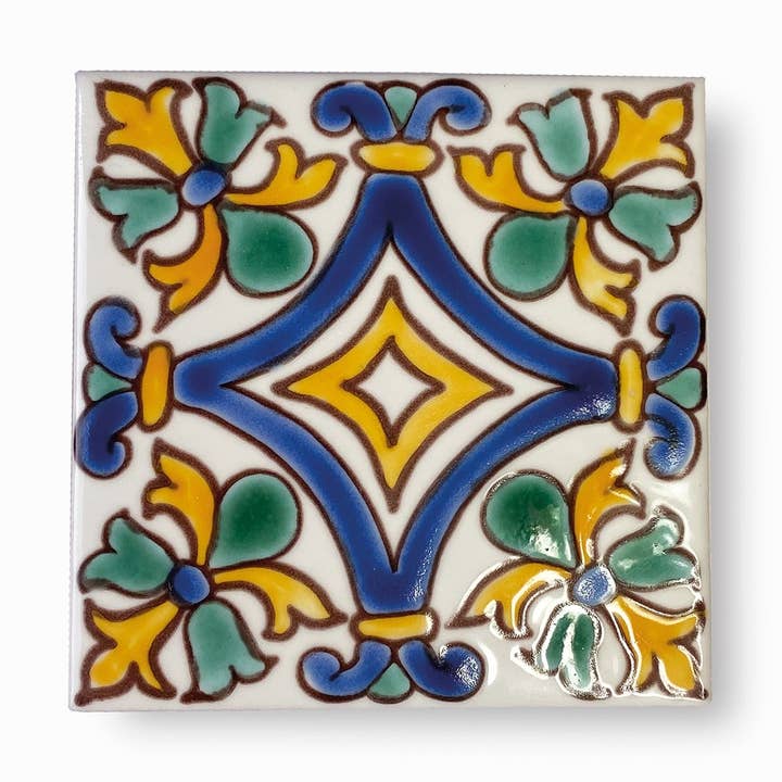 BEJA | Decorative Handpainted Ceramic Tile 4"x4"(10x10cm) for wholesale by Dyari