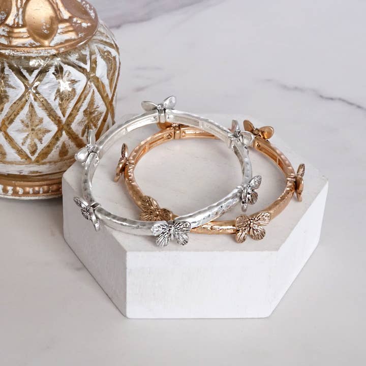 PennyLine inc - Wholesale Bangle Bracelet - Boho Butterfly Bangle – Worn Silver or Gold Tone