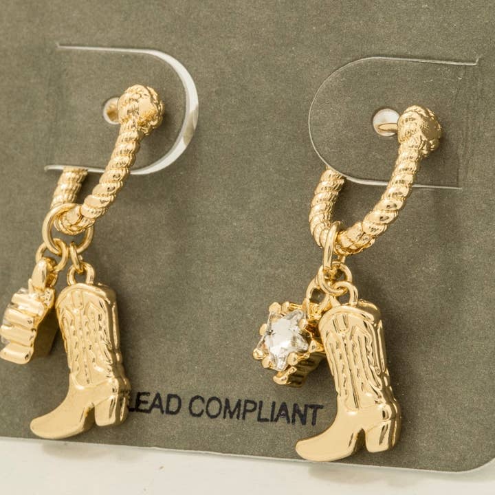 Fame Accessories - Wholesale Hoop Earrings - Western Cowboy Boot Charm Hoop Earrings2