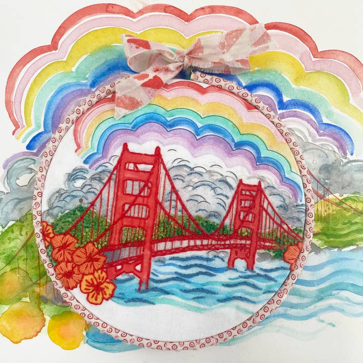 Keller Design Co. - Wholesale Embroidery/Cross Stitch Supplies - Meet Me in San Francisco Golden Gate Bridge Embroidery Kit3