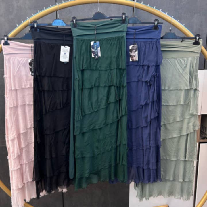 Falda de Seda Italiana Khaki Vera May 9608 para venta al por mayor de VeraMay