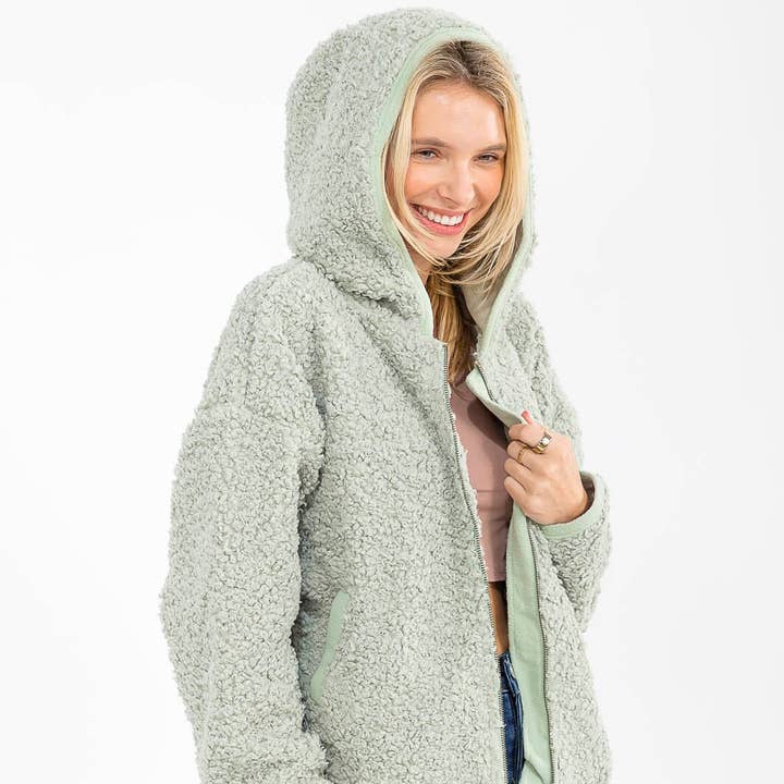 IP5750G- Casaco com capuz de manga comprida em sherpa macio com fecho éclair por atacado de IWT Brands