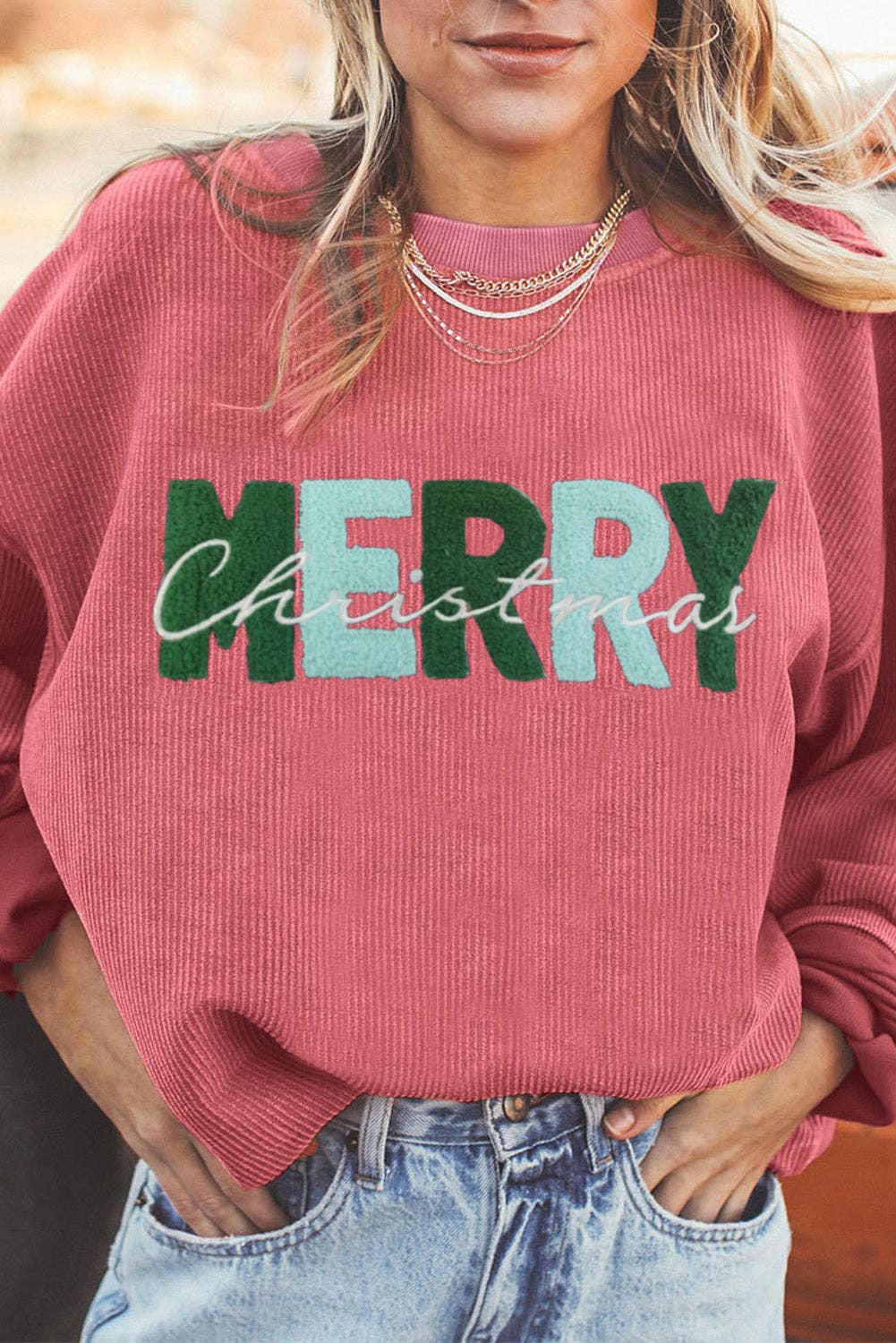 Suhkasana – wholesale Sweatshirt - Dam – Chenillebokstav MERRY Christmas Sweatshirt