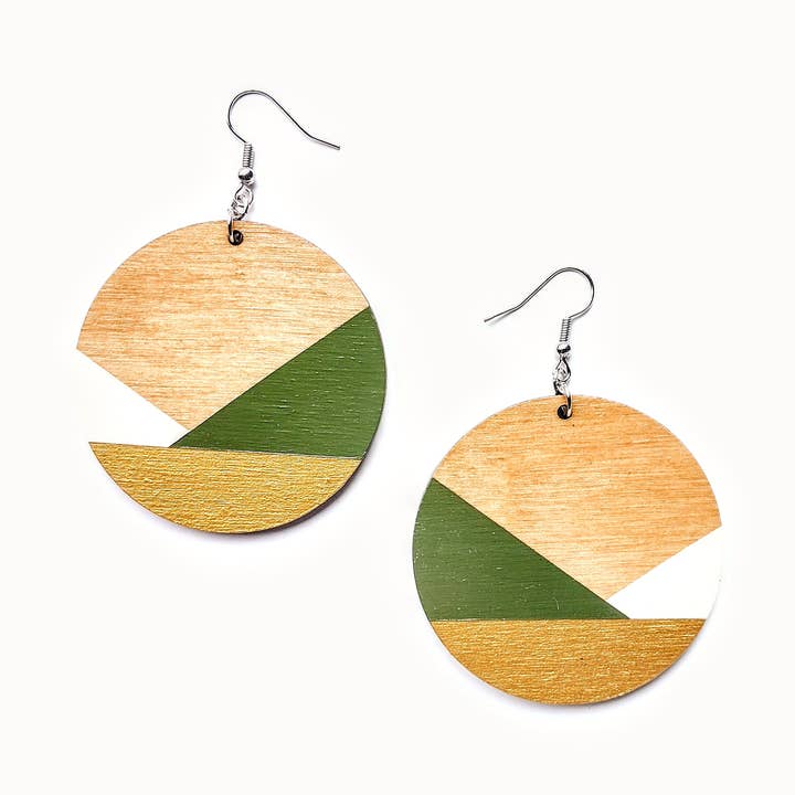 Boucles d'oreilles tendance en bois à blocs de couleurs Eden | Peintes à la main pour la vente par Spoon & Theory Handmade