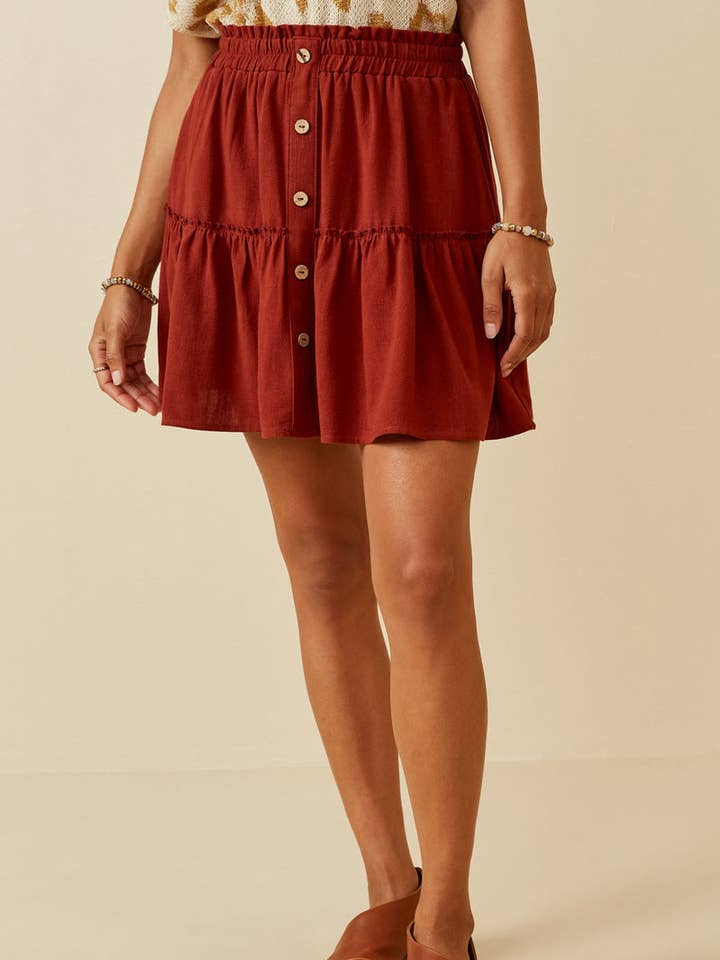 Womens Elastic Waist Tiered Button Front Skirt for wholesale by Hayden LA