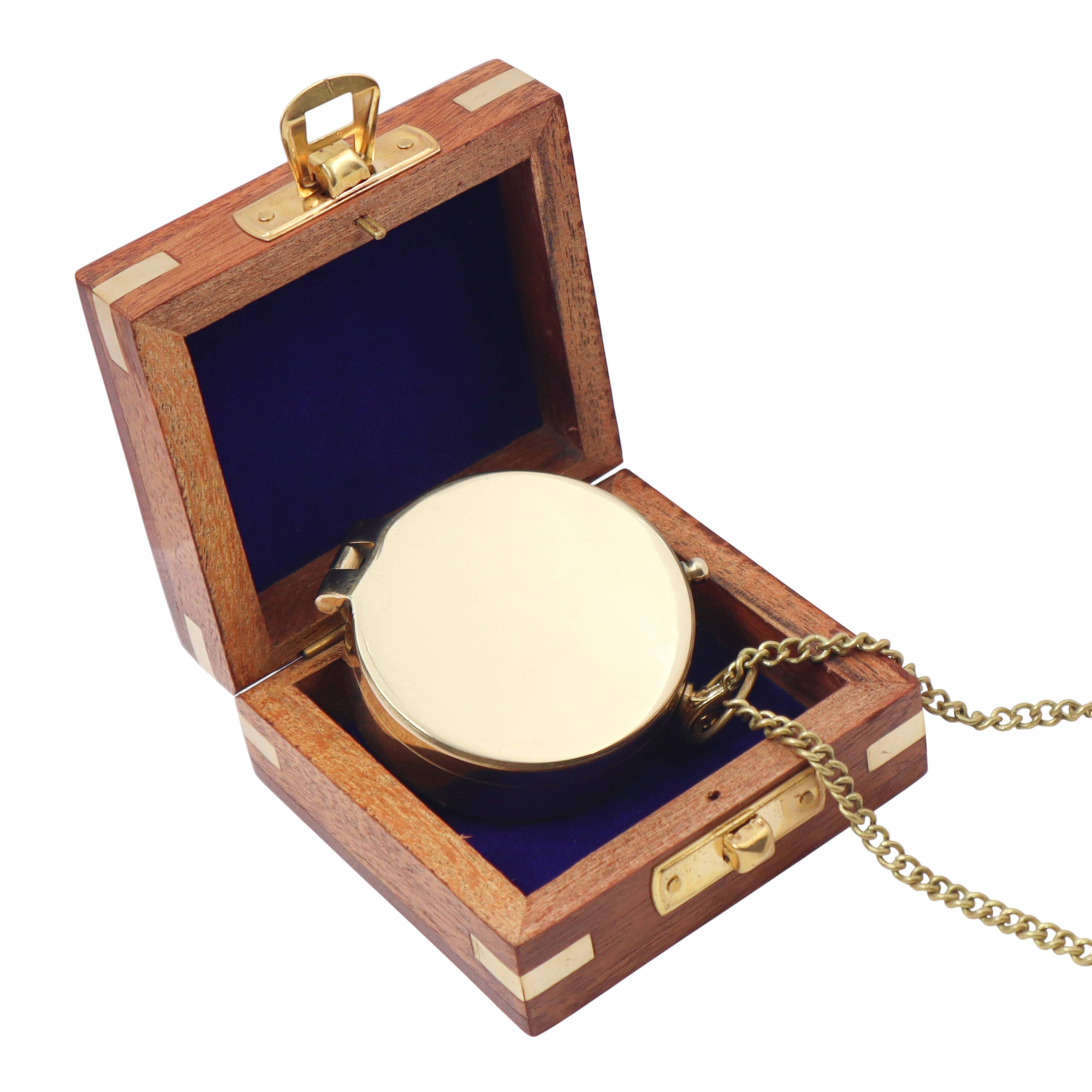 Dollond & Co. – wholesale Navigational compass – Personalised Brass Flat Compass with Wooden Box3