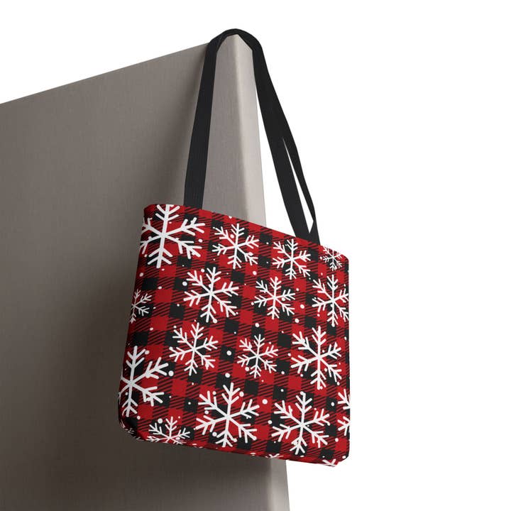 Sac fourre-tout flocon de neige à carreaux rouges – Accessoire d'hiver confortable pour la vente par Happythings76