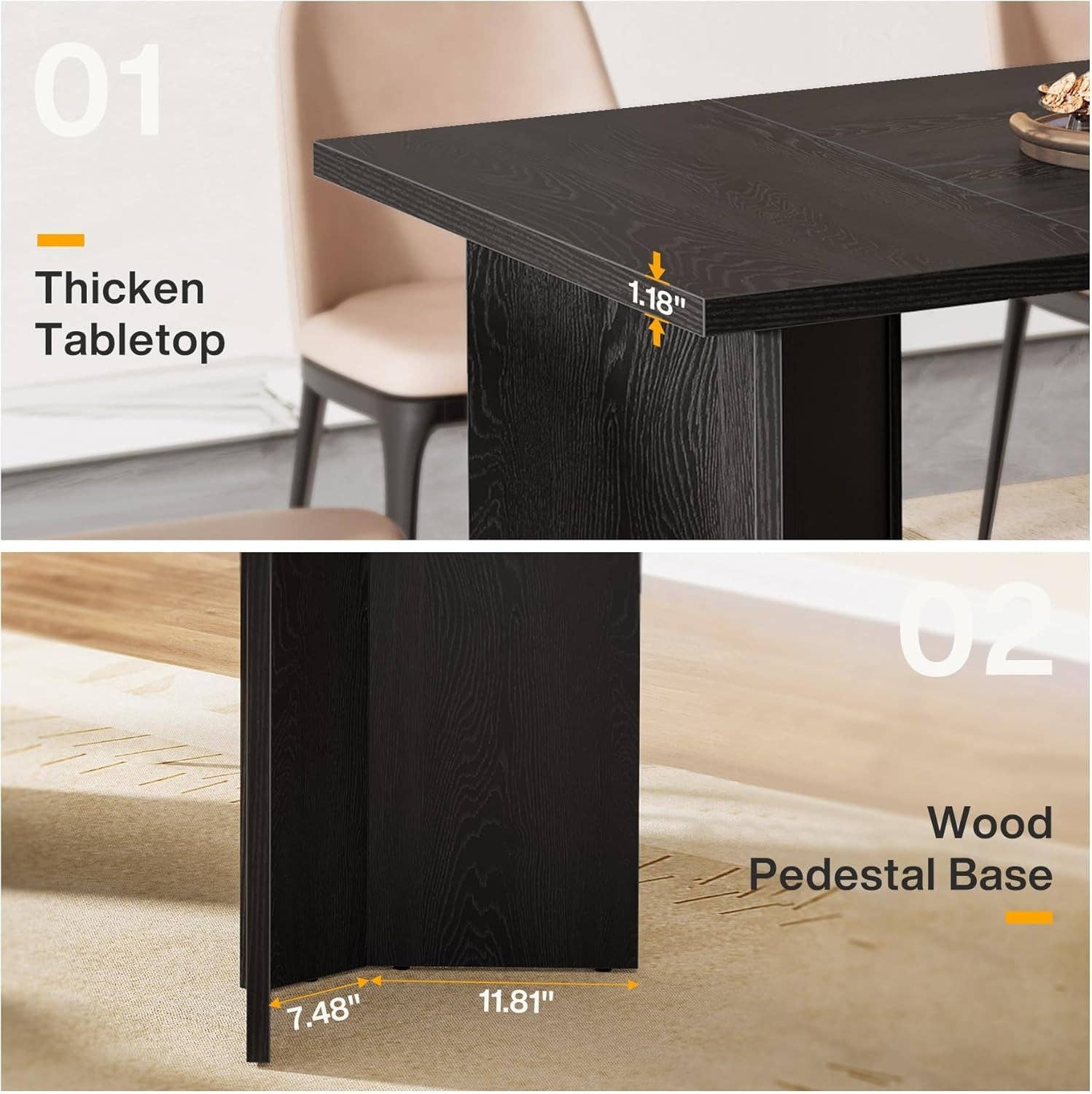 ShipItFurniture - Wholesale Side Table - 63 Inch Black Dining Table With Wood Base Seats 4 To 66