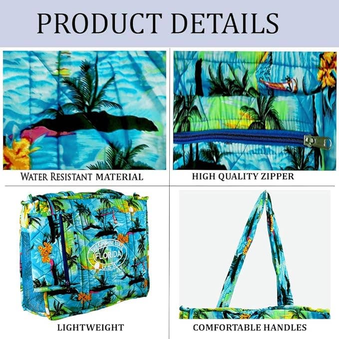LA LEELA \ HAPPY BAY - Wholesale Beach Bag - Beach Pool Tote Bag + Purse + Beach Wrap Palm Blue P04688