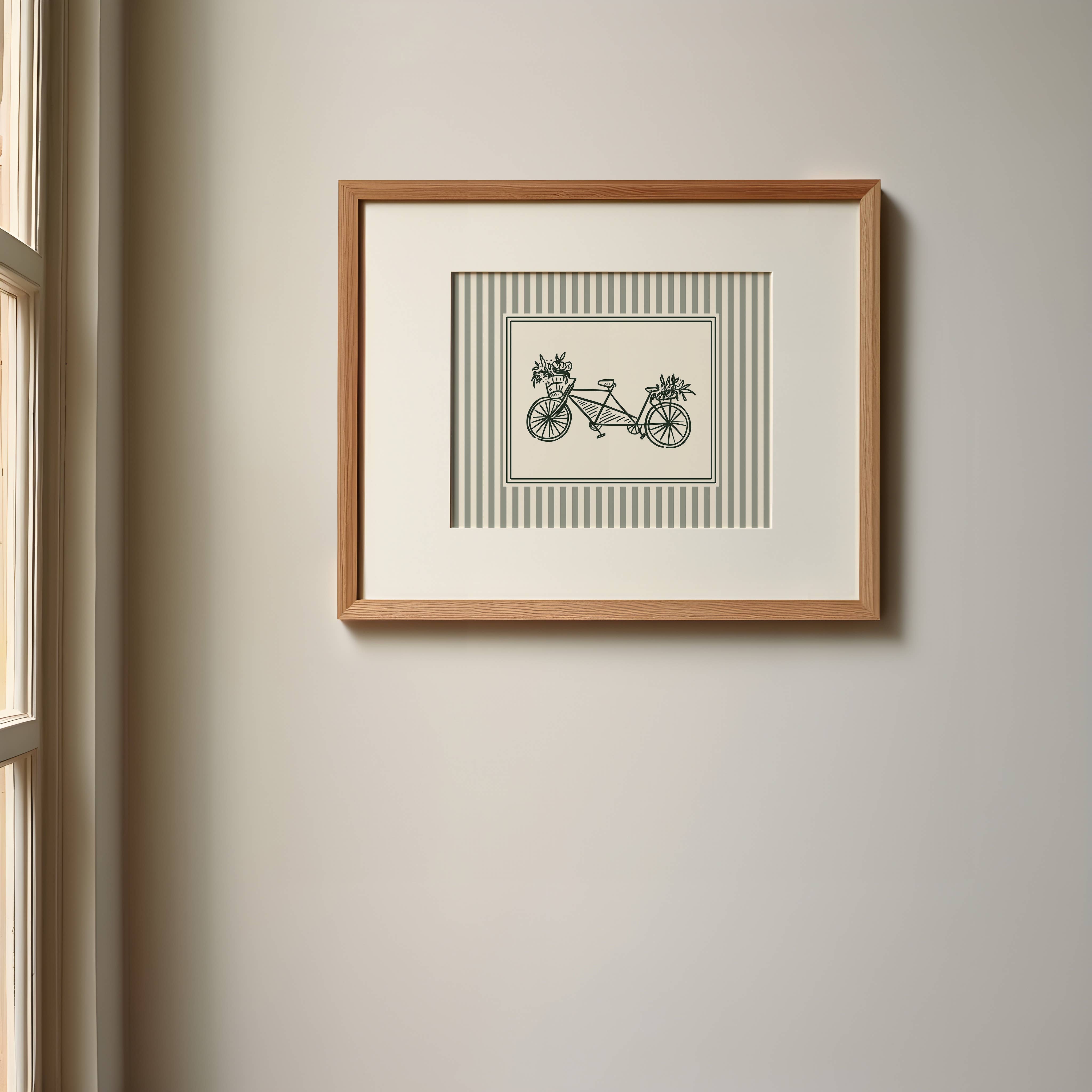 Paperly Creative Co - Wholesale Art Print - Bike with Flowers Art Print (Sage Green Stripe)7