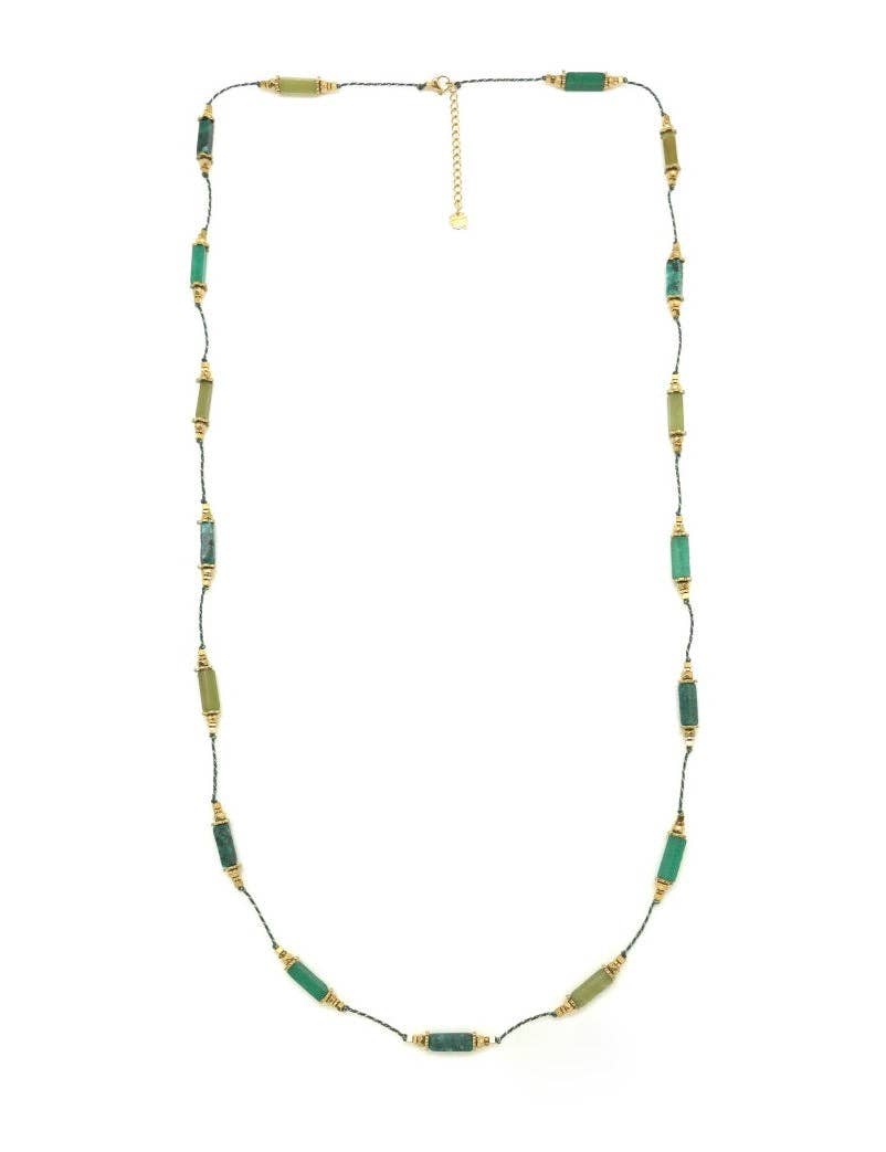 LIZOU - Wholesale Beaded/Pearl Necklace - Tube Stone Green Long Necklace N2-2358 -French Flair Collection-1